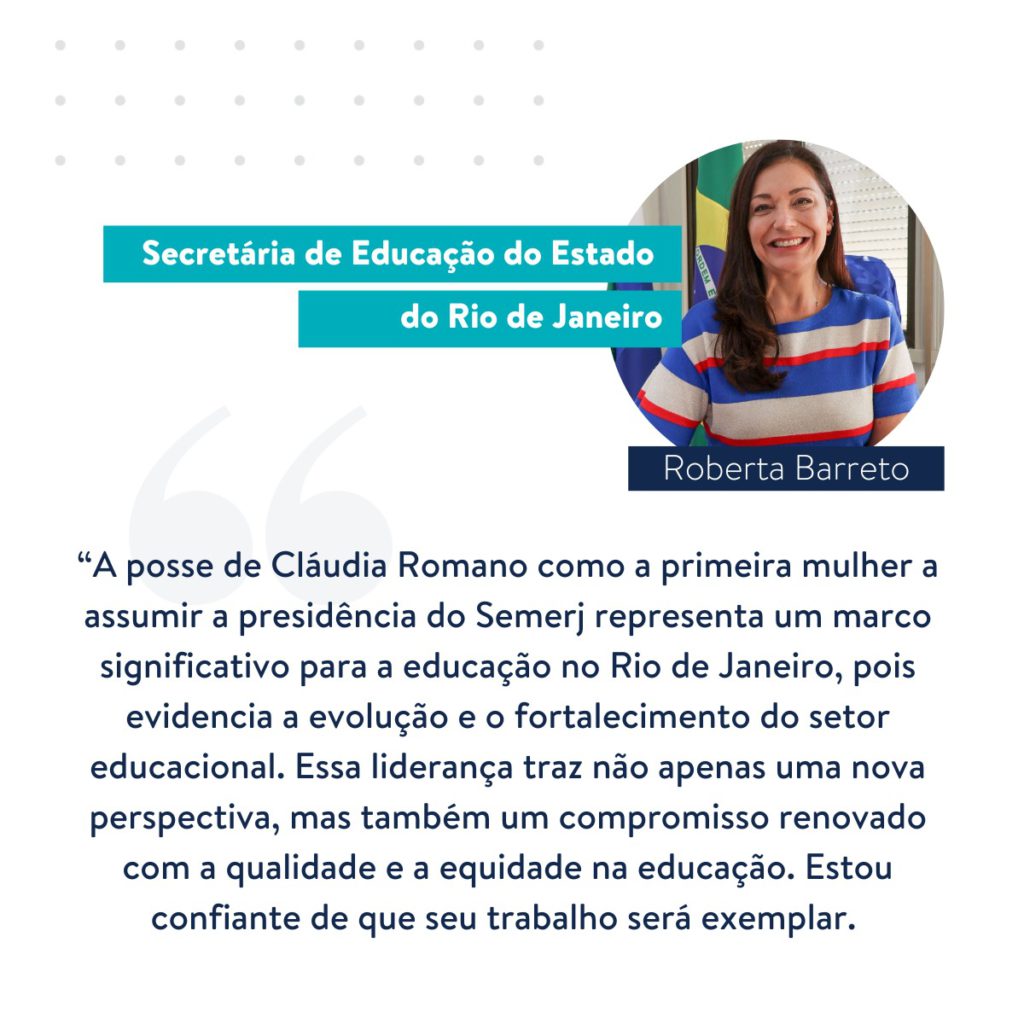 SECRETÁRIA DE EDUCAÇÃO DO RIO DE JANEIRO, ROBERTA BARRETO, DIZ QUE A POSSE DE CLÁUDIA ROMANO COMO A PRIMEIRA MULHER A ASSUMIR A PRESIDÊNCIA DO SEMERJ, É UM MARCO PARA A EDUCAÇÃO DO RJ